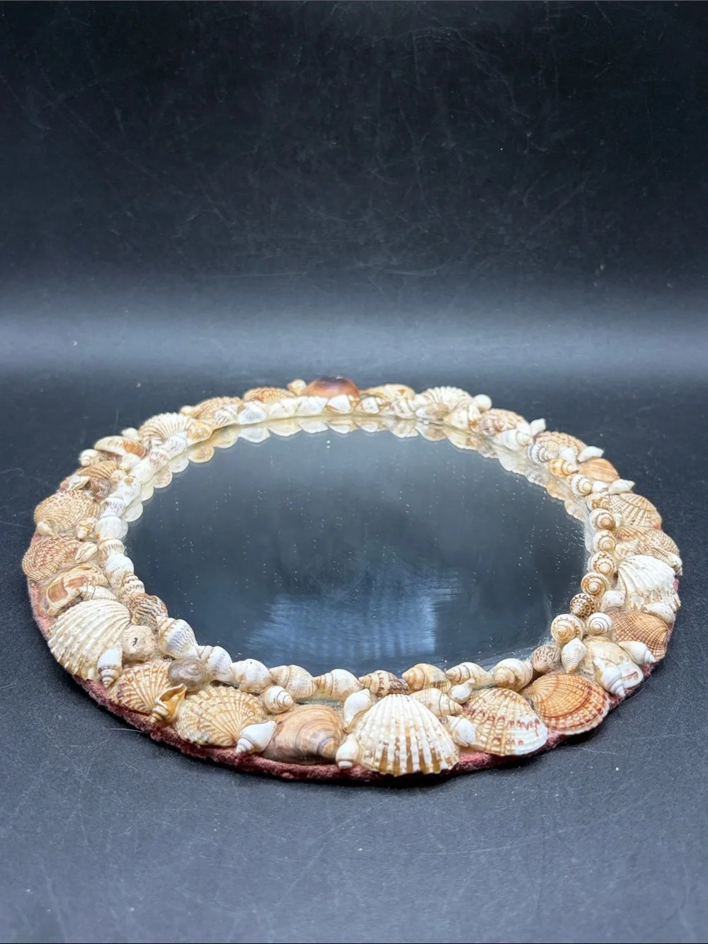 Vintage Handmade Seashell Boho Mid Century Coastal Mermaid Round Shell Mirror